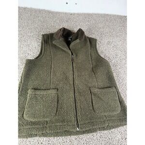 Rafaella Womens Large Olive Green Sherpa Fleece Full Zip Vest Corduroy Collar